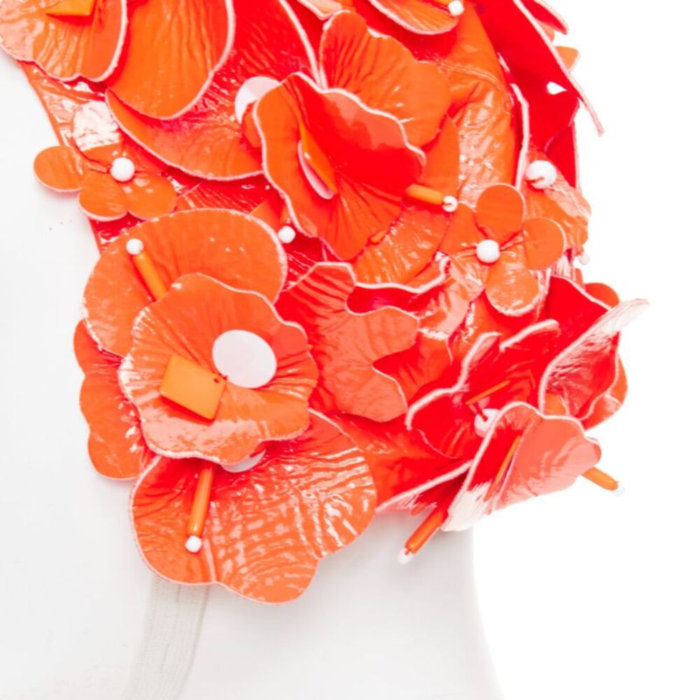 Miu Miu orange patent leather petals beaded swim cap hat - Picture 6 of 9